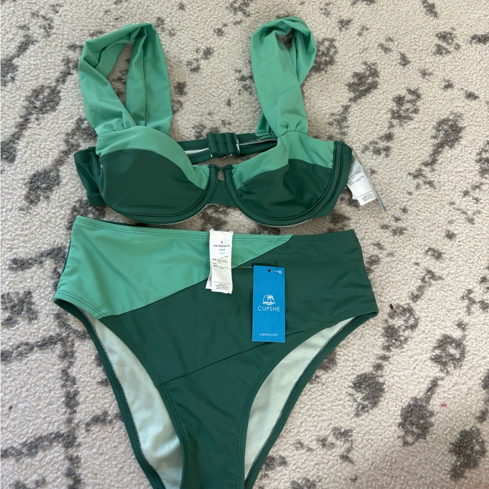 Cupshe tempest underwire mesh bralette and high waist cheeky bikini set